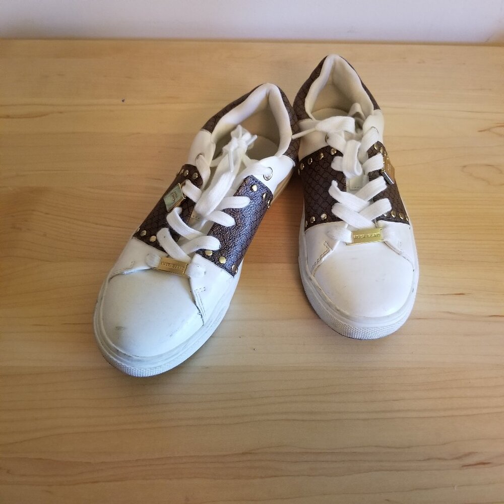 River Island brown stud detailed lace up sneakers lock detail girls size 13